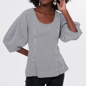 Tuckernuck Pomander Place Black Gingham Malarie Top Puff Sleeve Womens Sz Medium